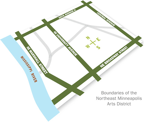 Map of NE Mpls Arts District boundaries