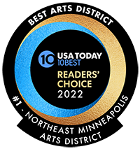 USA Today 10Best Readers Choice 2022 award badge naming Northeast Minneapolis the #1 Best Arts District.