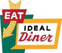 Logo for Ideal Diner featuring an arrow pointing down with the text EAT and IDEAL Diner.