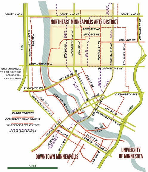 How to get to the Arts District from Downtown Minneapolis.