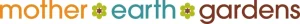 Logo for Mother Earth Gardens featuring the company name in lowercase letters separated by green flower icons.