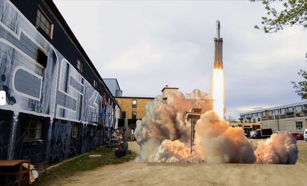 Sculpture of a rocket launch.