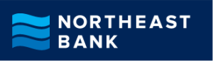 Northeast Bank logo with a blue wavy icon to the left of the white text.
