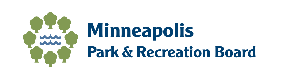 Logo for the Minneapolis Park & Recreation Board featuring an icon of a circle of trees around blue waves.