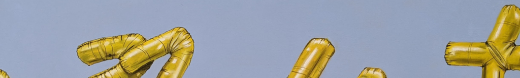 Gold balloon-style letters spelling AI against a pale blue background.