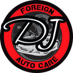 Circular logo for Foreign DJ Auto Care featuring the stylized letters DJ over a graphic of a car.