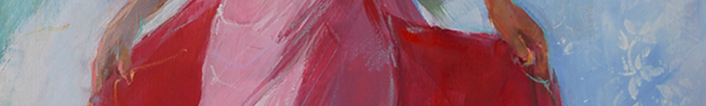 An oil painting of a figure wearing a flowing red garment.